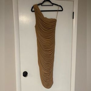 DO+BE midi one shoulder dress tan size L NWT